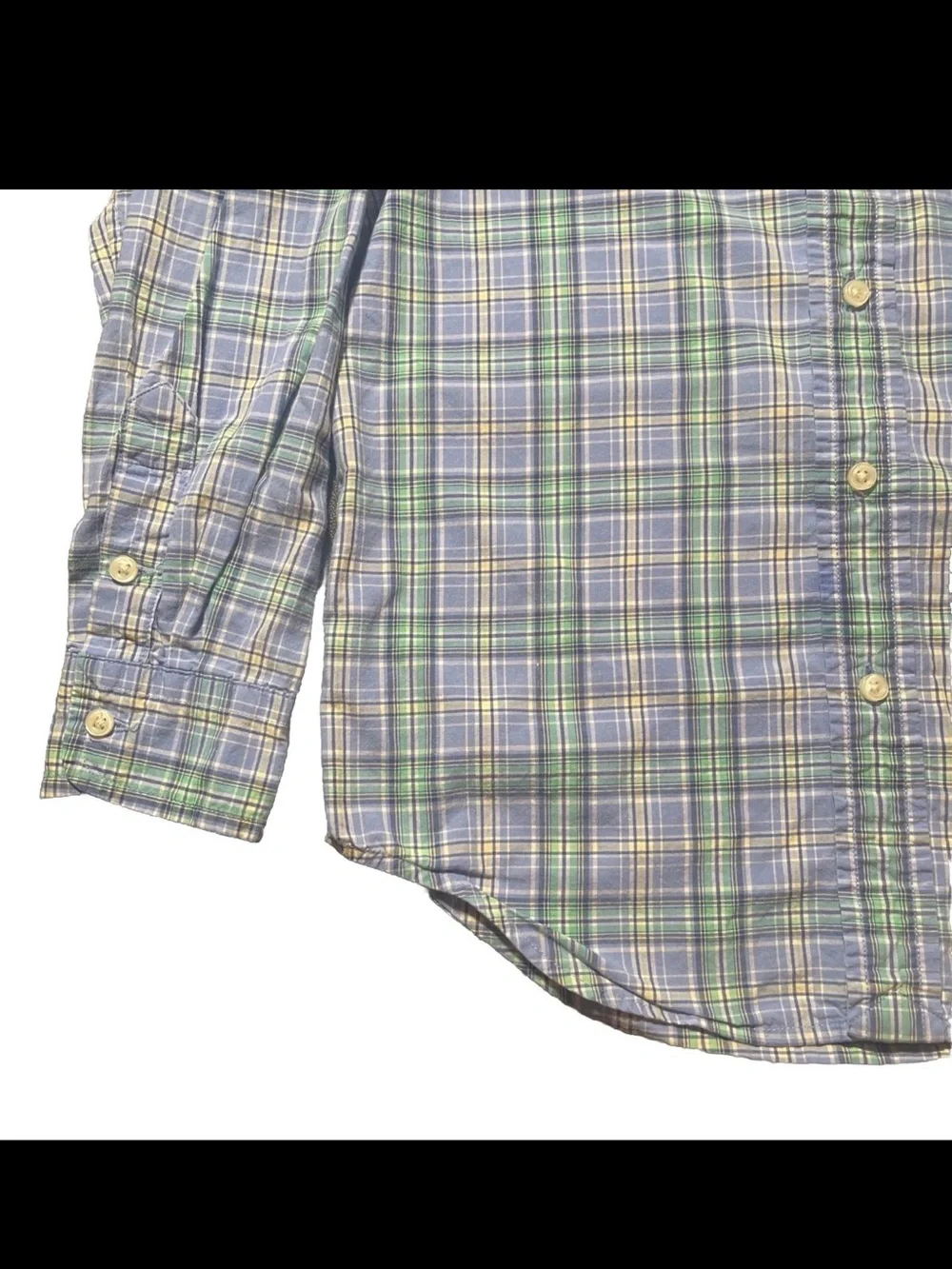 Polo Ralph Lauren Boys Size 5 Plaid Button Down Shirt Blue Green Preppy